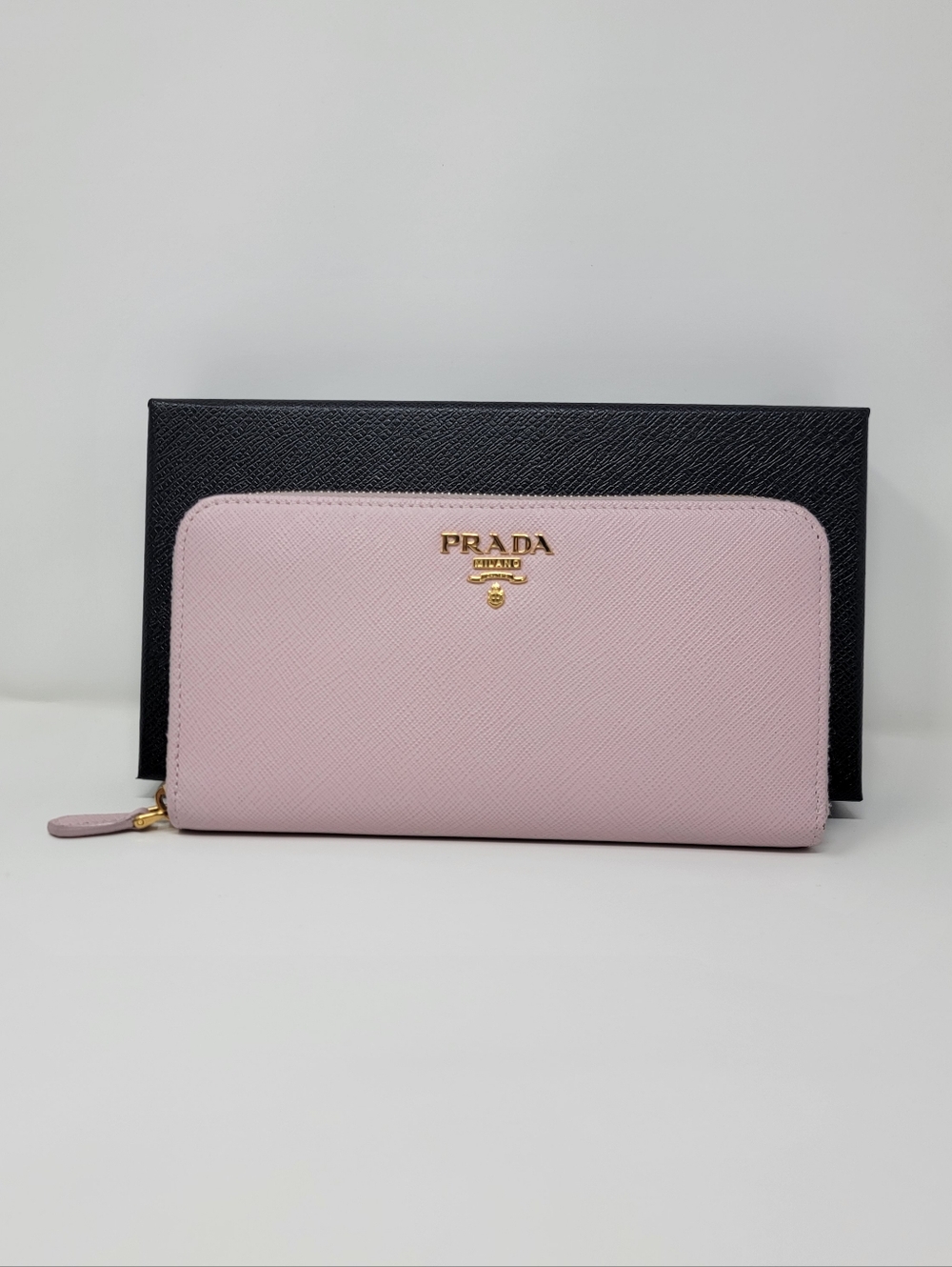 PRADA Logo Saffiano Leather Long Zippy Wallet